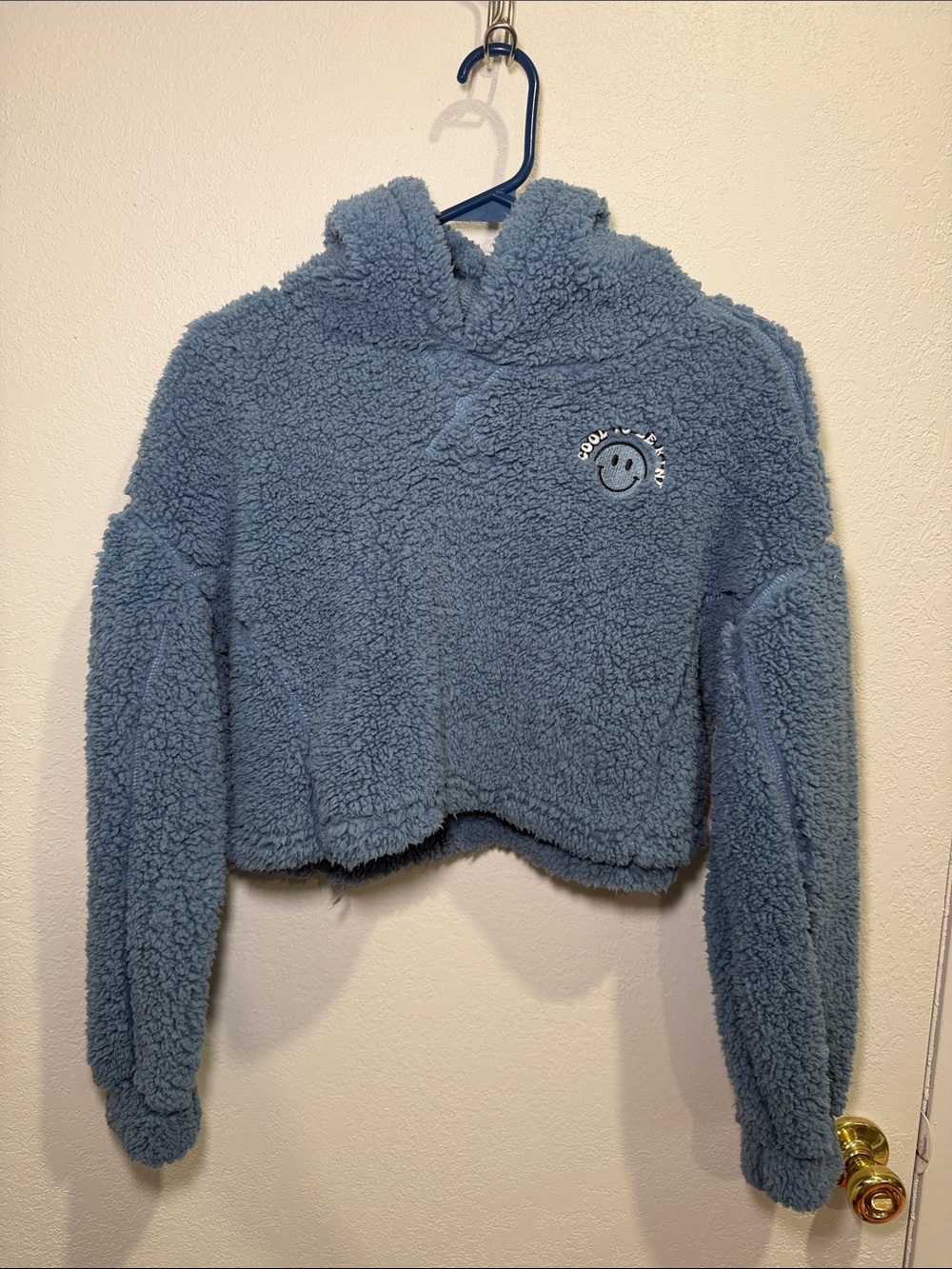 Rue21 Blue Teddy Sherpa Hoodie with Smiley Patch